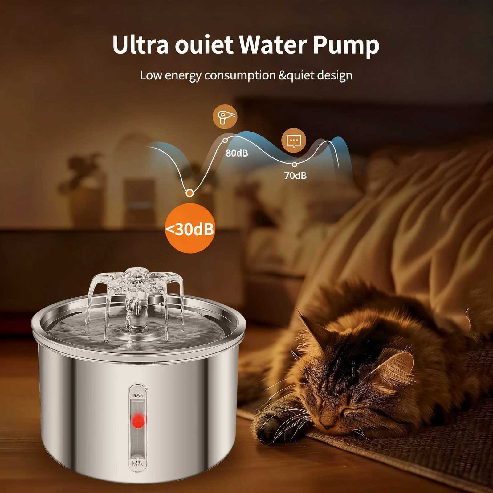 2L Cat Water Fountain Automatic Pet Water Dispenser Stainless Steel Drinking Bowl with USB Ultra-quiet Pump Pets Water Fountains M251204 - view 6
