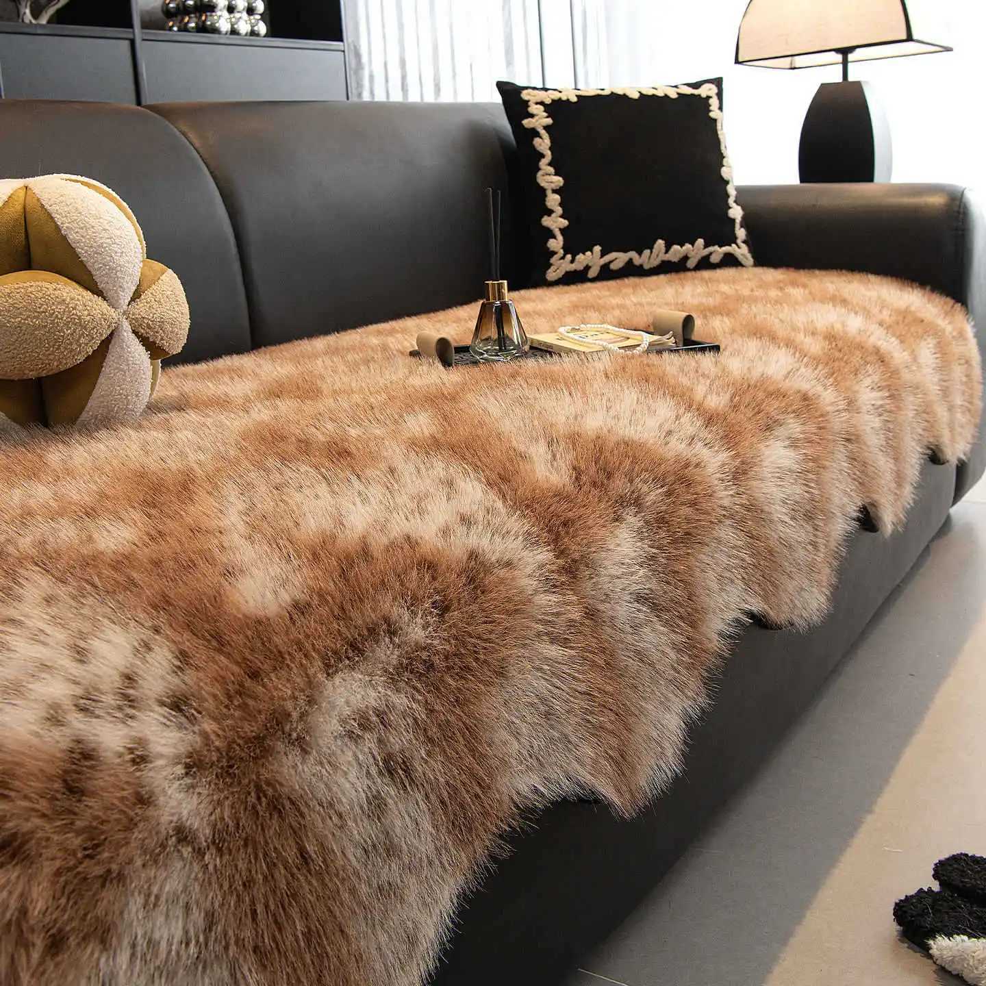 Luxury Imitation Mink Fur Sofa Cover Non-Slip Solid Color Thicken Warm Plush Sofa Towel For Living Room Couch Cover Home Decor M251204 - view 4