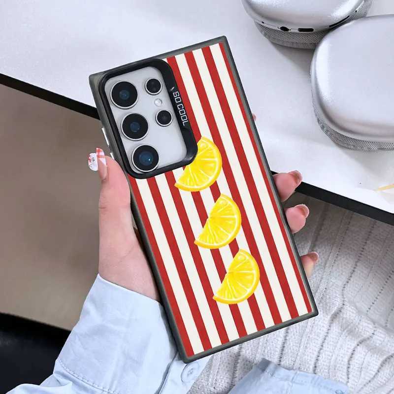 For Galaxy S24 S23 tra Plus FE S25 S22 tra Plus S21 FE Laser Phone Case Red e Stripe Fruits Lemon ry Covers H251203