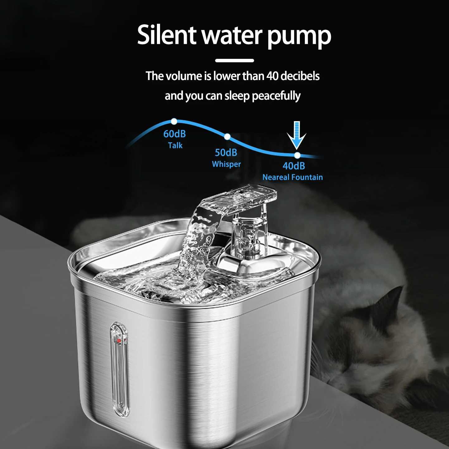 Stainless Steel Cat Fountain With Water Mark Automatic Cats Water Dispenser Sensor Filter Pet Cat Ultra Quiet Pump Water Foutain M251204 - view 1