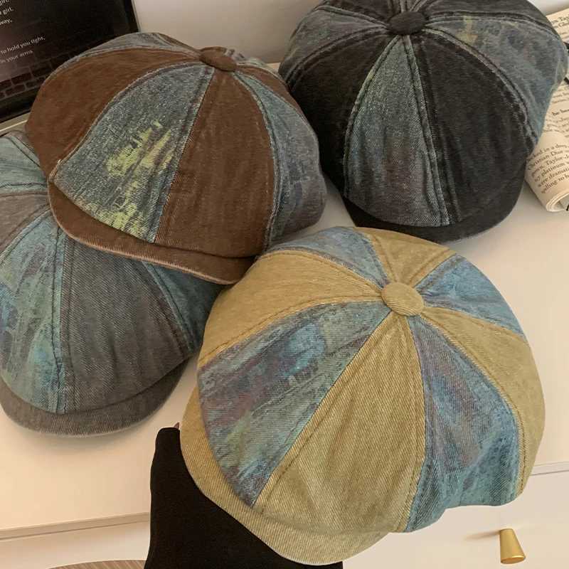 Retro Color Matching Denim Forward Hats for Women Spring and Summer Travel Casual Versatile Show Face Small Vintage Berets CapXJ251204 - view 7