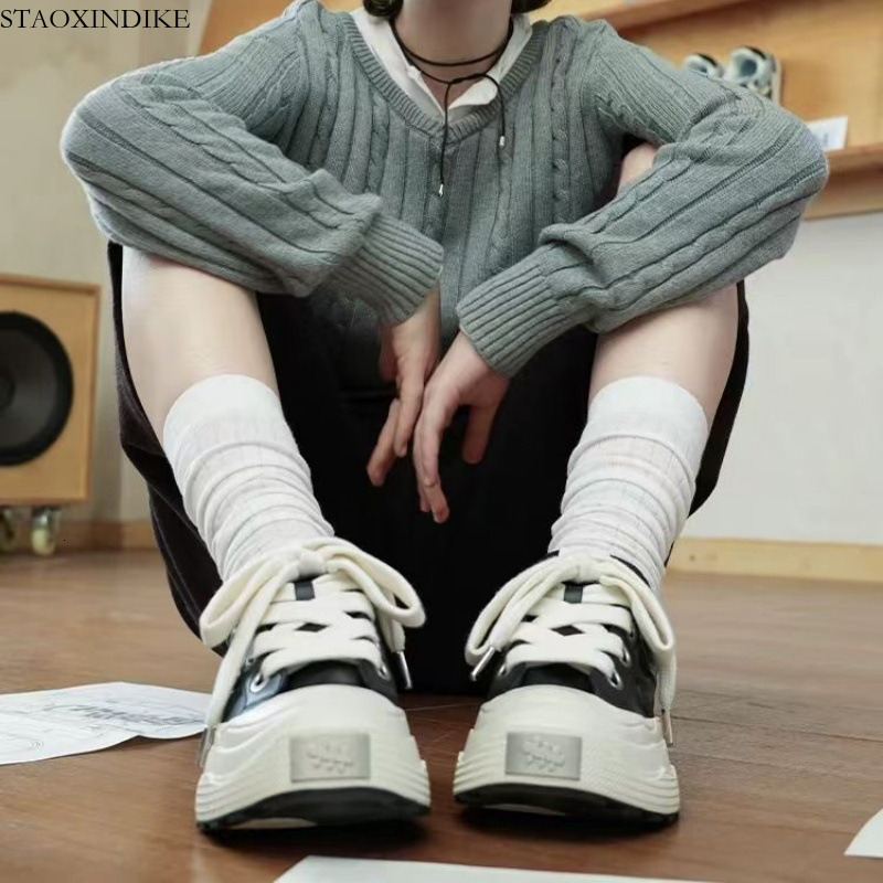 Zhuoyuan Same Style SHOOT BRAND Ensemble Black Plum Sneakers Unisex Thick Sole Height Increasing Retro Leather Plum Shoes