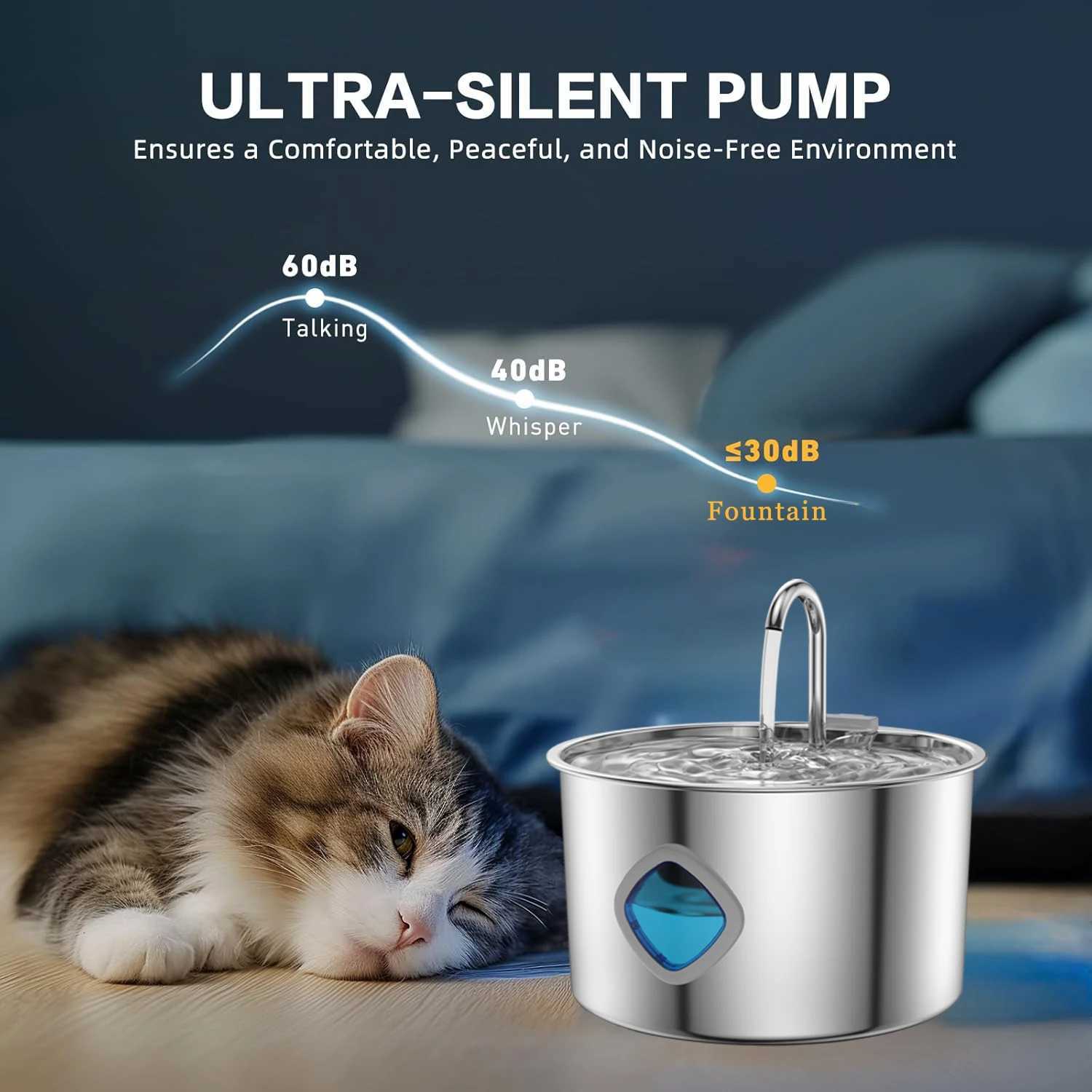 32L water fountain for a cat 304 Stainless Steel Automatic Fountains with USB Visible Window for Cats Dog Multiple Pet Supplies M251204 - view 5