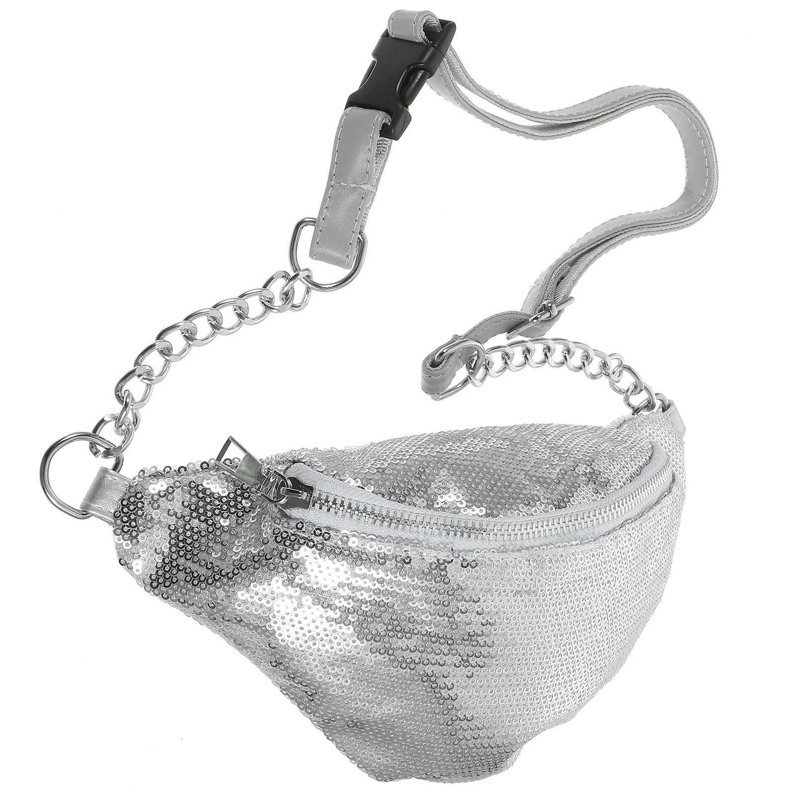 Sequin Waist Bag Waterproof Phone Pouch Silver Multifunctional Fanny Pack Stylish Chest Bag for Women Running Travel HikingT251204