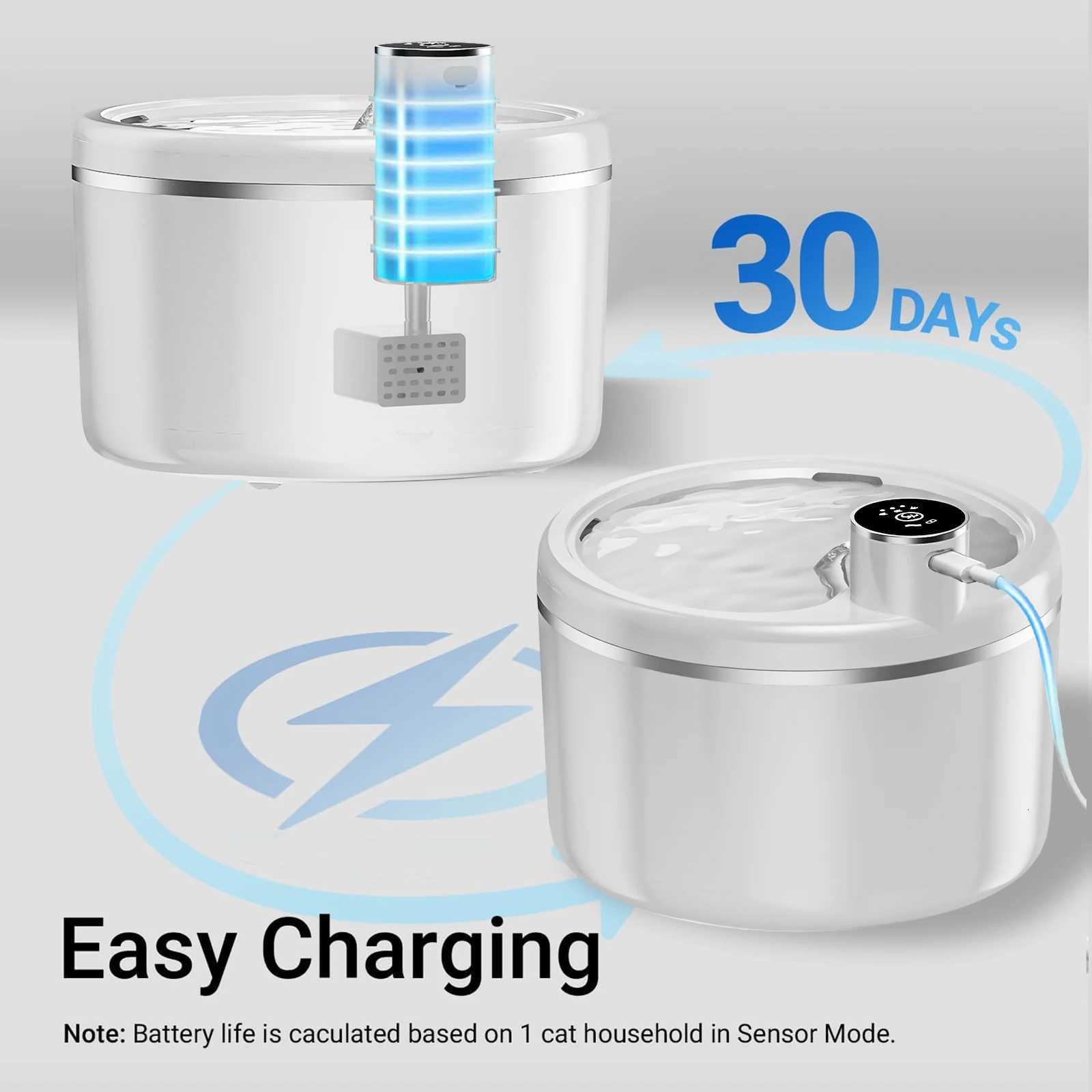 Wireless Cat Water Fountain 25L Stainless Steel Pet Drinking Dispenser Smart Sensor Auto Circulating Filter 4000mAh LED Display M251204