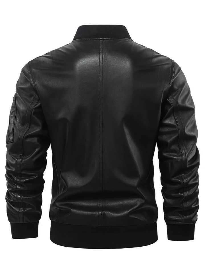 Mens Premium Black Leather Bomber Jacket Authentic Aviator Design Durable CraftsmanshipT251204