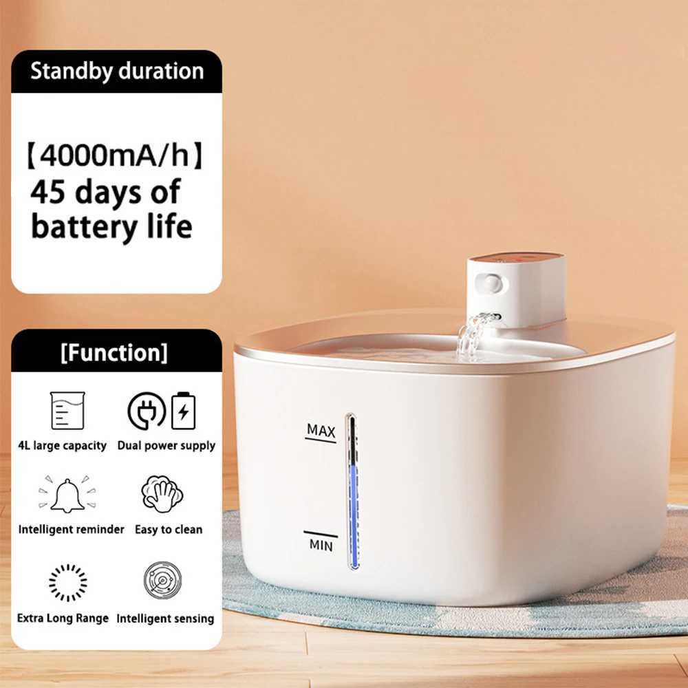 4L Wireless Cat Water Fountain 4000mAh Battery OperatedUltra Quiet Pet Water Fountain with Motion Sensor for Cats Dogs Drinking M251204