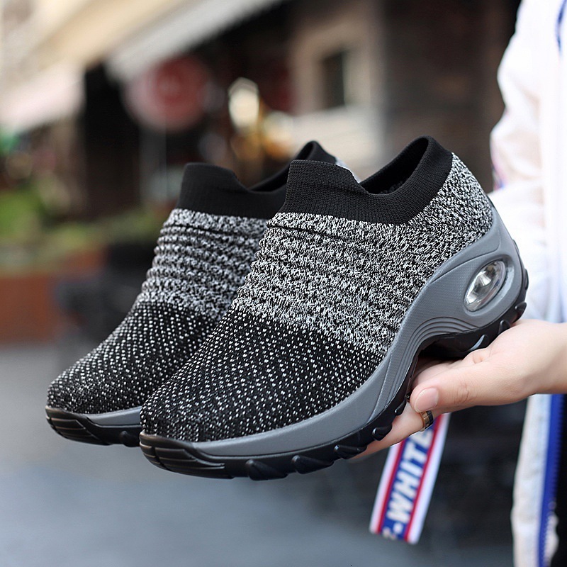 Free Shipping 2025 New Air Cushion Sneakers for Women Large Size Thick Sole Breathable Mesh Slip-on Casual Shoes