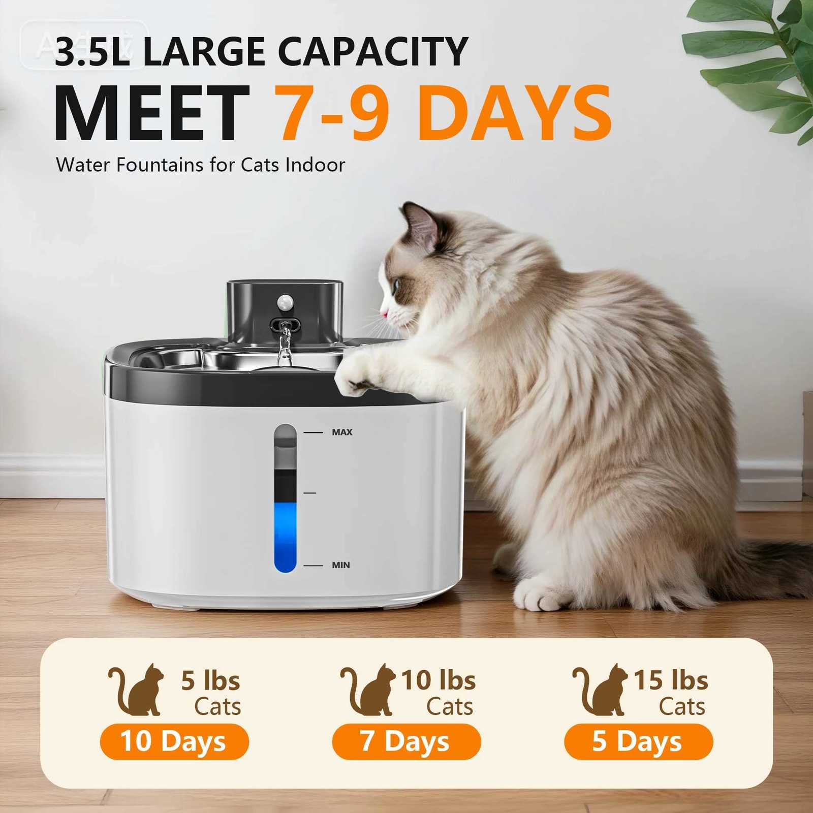 Wireless Cat Water Fountain 35L 304 Stainless Steel Smart Sensor Pet Water Dispenser 4000mAh Battery Silent Auto cats Dispenser M251204