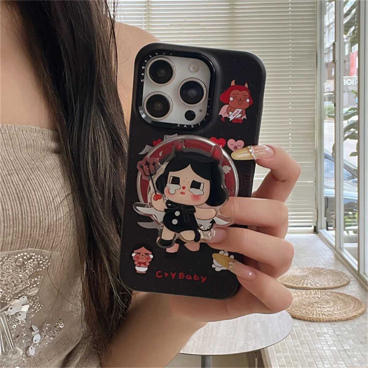 Fashion Cute Black Cry Girl Magnetic Phone Case For iPhone 17 Pro 16 14 15 Pro Max Cover with Stand For Cases Capa H251203