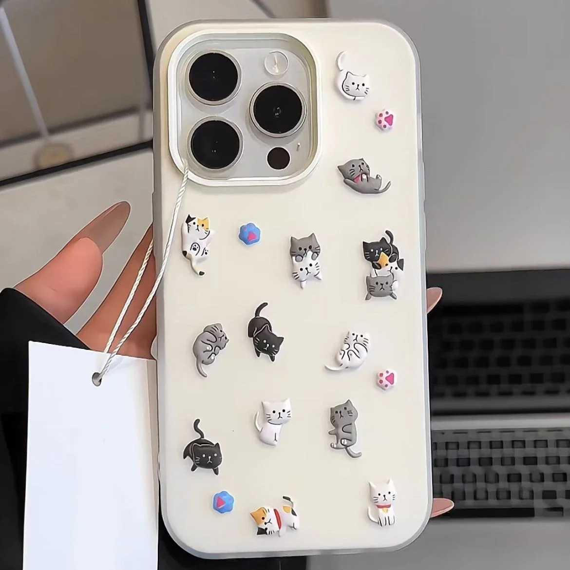 Cartoon Cat DIY Stickers Case Cpatible for IPhone 11 16 15 13 12 Pro Max X XR XS Max 16E 6s 16 7 6 15 8 Plus Silicone Cover H251203