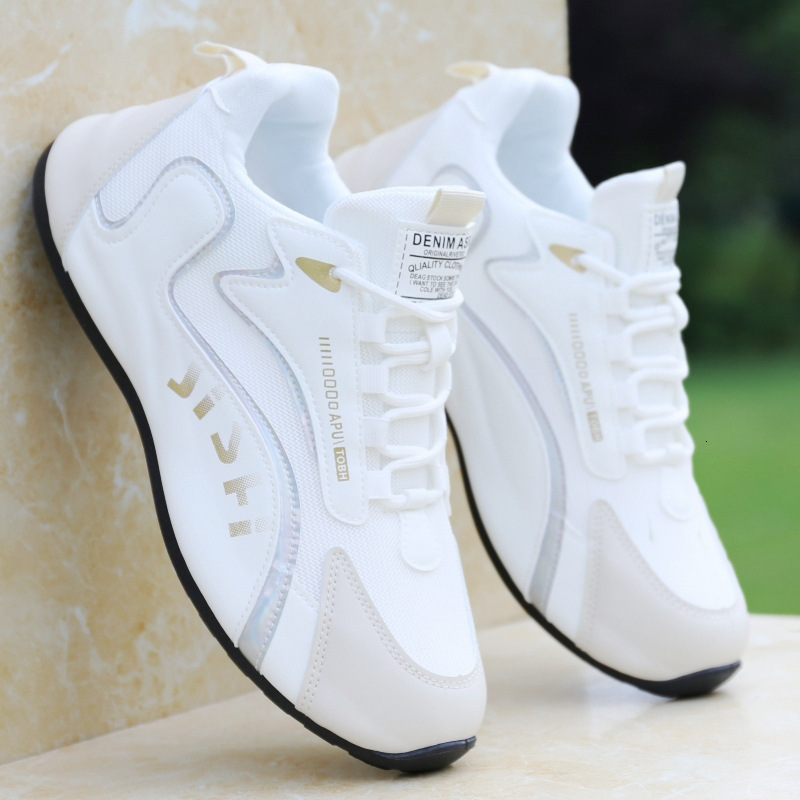 Cross-Border Men's Shoes Leather Waterproof Sneakers Korean Style Trendy Comfortable White Shoes Height Increasing Soft Sole Casual Shoes for Men