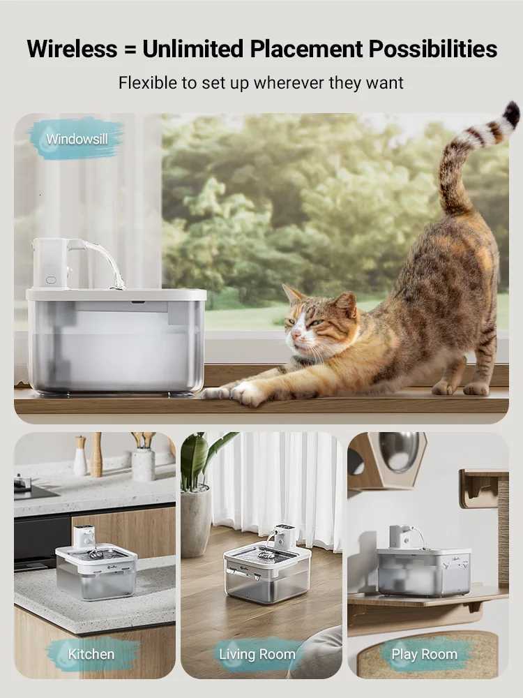 DownyPaws 25L Automatic Stainless Steel Cat Water Fountain 4000mAh Wireless Pet Drinker Battery Sensor 2 in 1 Dispenser M251204 - view 3