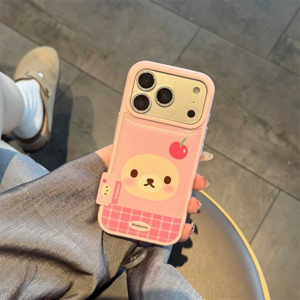 Korea INS Cute Strawberry Bear Fashion Leather Polka Dot Phone Case for iPhone 16 15 14 Pro Max 13 17 Pro Cover Cute Cartoon Fun H251203