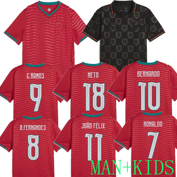 25 26 Portugal Soccer Jerseys FERNANDES Portuguesa 2025 2026 Football Shirts Men Kids Kit B.FERNANDES JOAO FELIX long sleeve fans player version BERNARDO