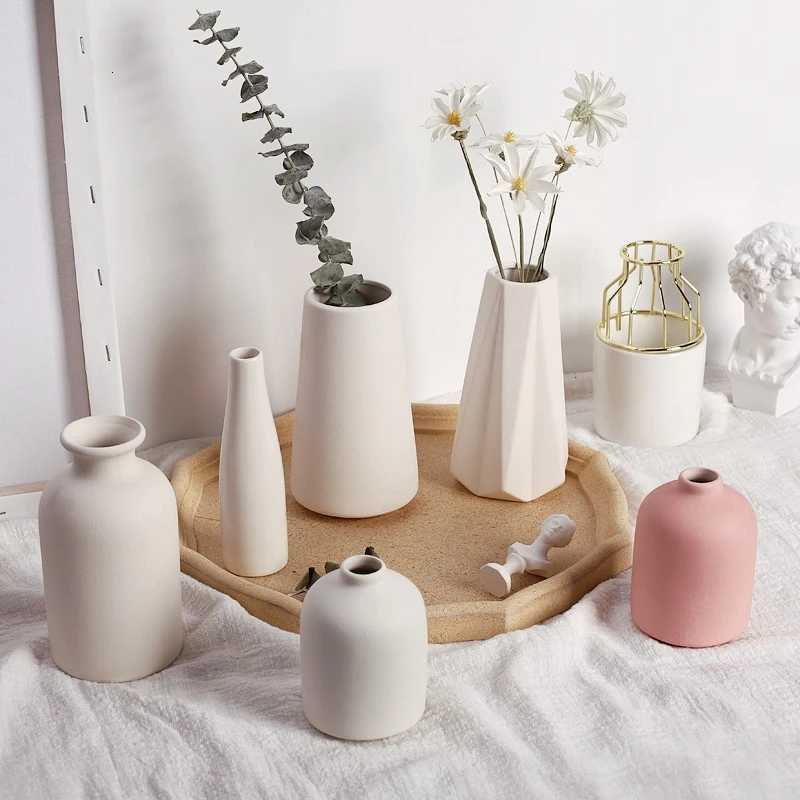 Modern Nordic Flower Vases INS Ceramic White Vase Flower Pot Vase for He Living Ro Interior Off Desktop Decor Crafts H251204