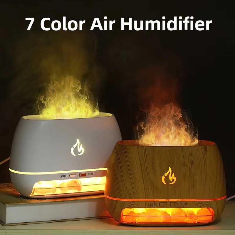 New Himalayan Crystal Salt Stone Ara Air Humidifiers 3D Flame Fire Colorf Night Light Aratherapy Essential Oil Diffuser C251204