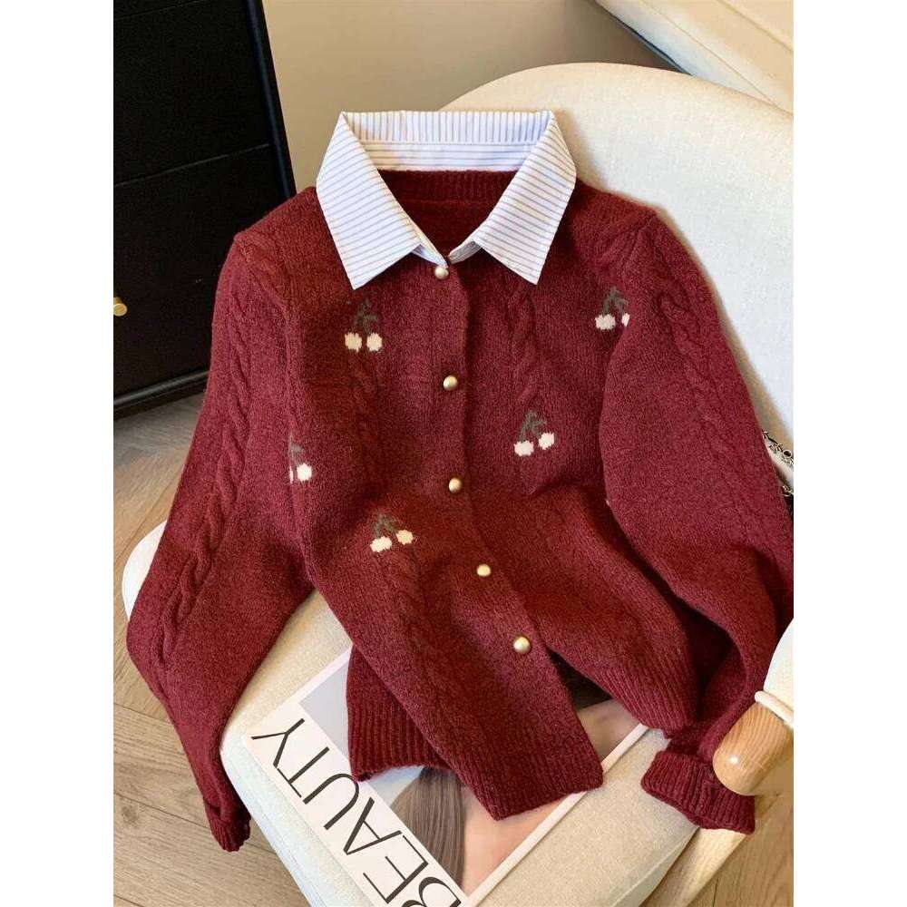 Autumn And Winter Fashion New Women's Elegant Knitted Cardigan, Flip Collar, Casual Solid Color Thick Warm Sweater Jumper