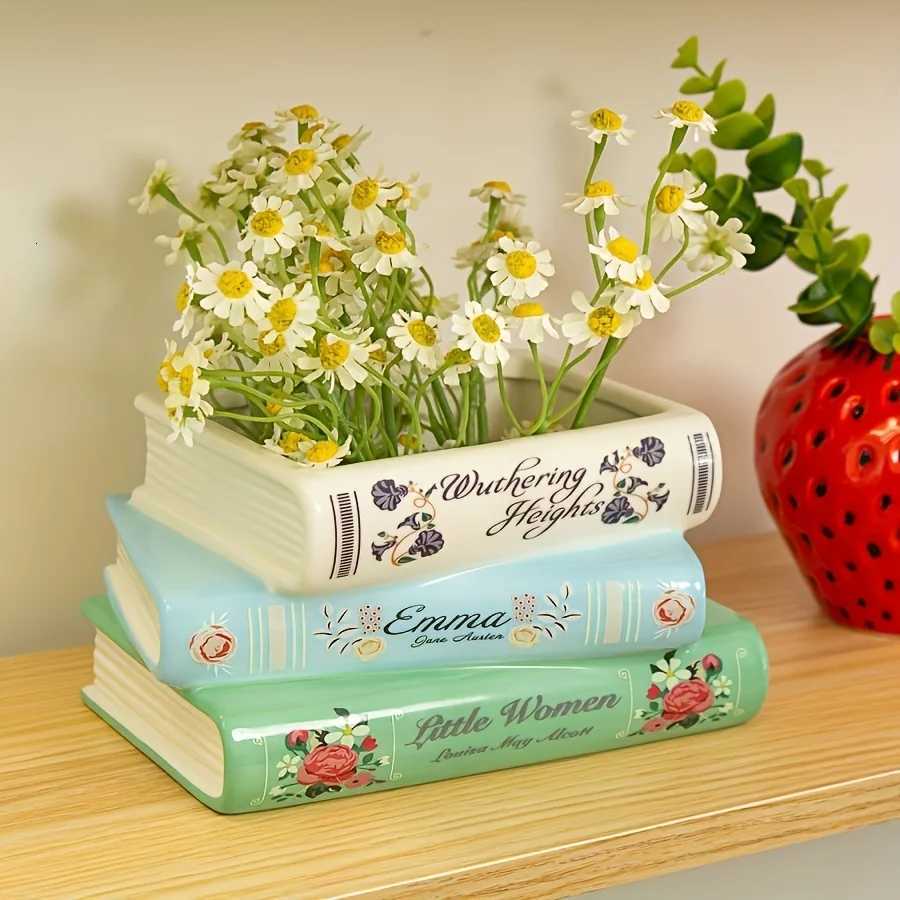 1 Creative Three-Layer Book Shaped Vase Unique He Ceramic Flowerpot Suitable For Decoration In Living Ros Bookshelves H251204