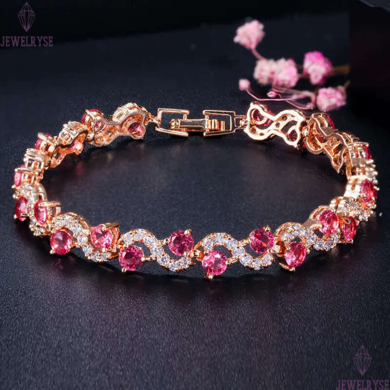 Exquisite Womens Bracelets jewelry Charm bracelet Round Switzerland AAA Cubic Zirconia Red White Green Ruby 18K Gold Plated Silver Brass Bracelet For 