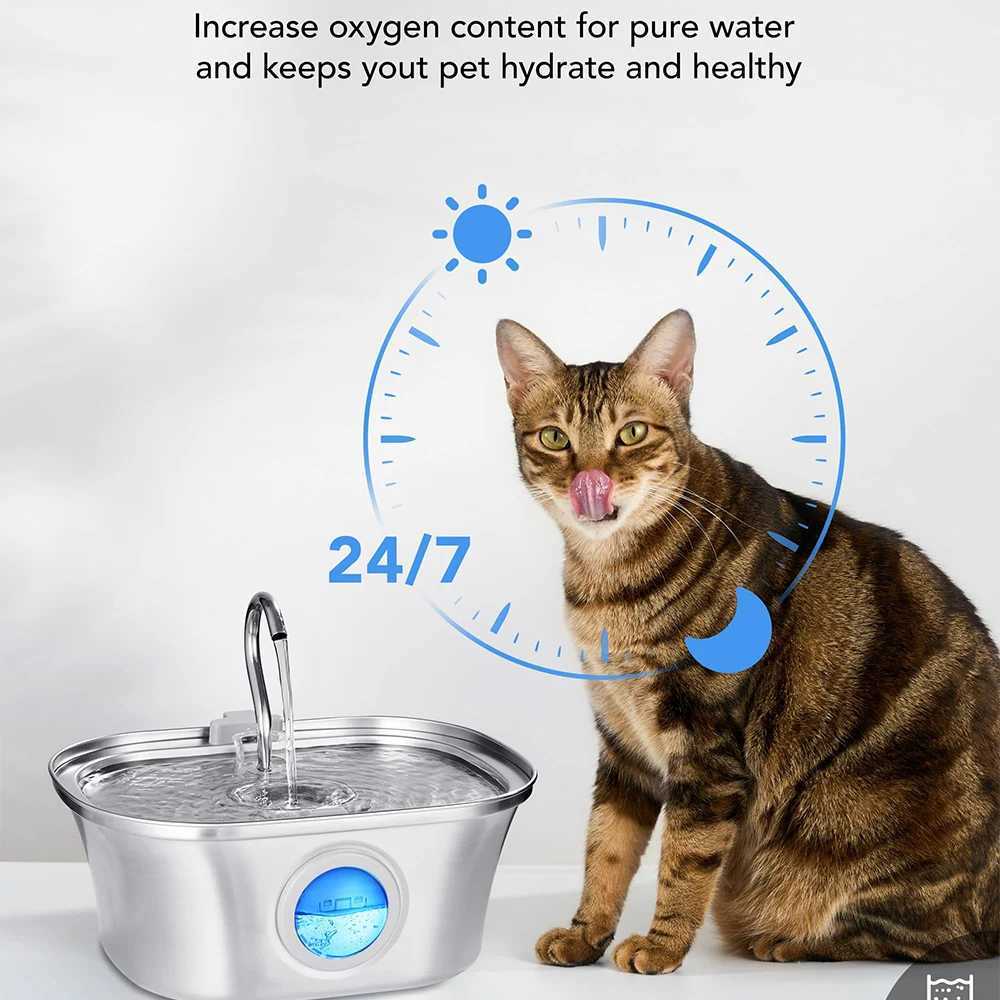 108oz/32L Cat Automatic Water Dispenser Pet Smart Induction Water Feeder USB With Filter Stainless Steel Dog Feeder Pet Supplie M251204