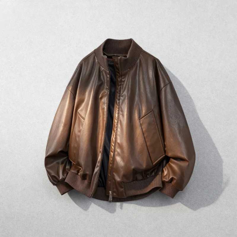 2025 Autumn and Winter Unisex High-end and Handsome Leather Jacket with Retro Loose Comfortable Fashionable and Casual DesignT251204