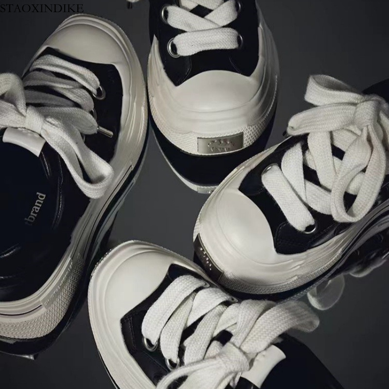 Zhuoyuan Same Style SHOOT BRAND Ensemble Black Plum Sneakers Unisex Thick Sole Height Increasing Retro Leather Plum Shoes