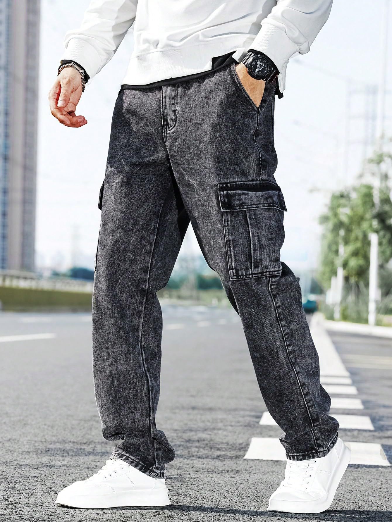 European and American cross-border workwear jeans men's loose multi-pocket casual trousers trendy and fashionable street style---CH25002108