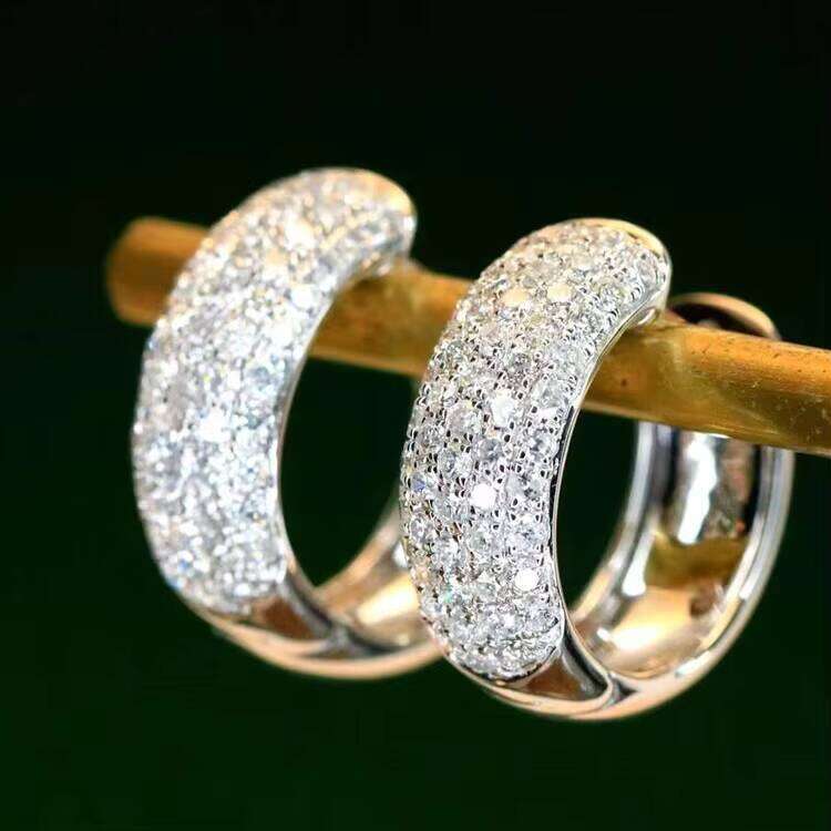 Fashion Ice Out GRA Moissanite Diamond Round Brilliant Cut Trendy 14k Gold 5 Row Jewelry Hoop Earrings
