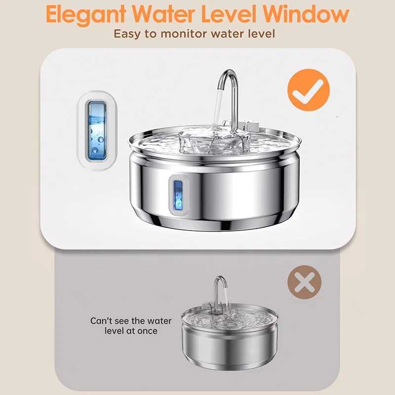 32L Stainless Steel Pet Water Fountain With Visible Window Filtration System Automatic Cat Fountain for Cats/Dogs Drinking Bowl M251204