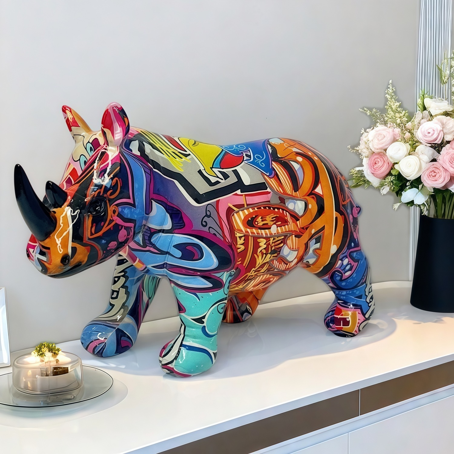 Modern Creative Bull Terrier Art Fluorescence Spray Color Statue Home Decoration Pet Statue Dog Desktop Home Furnishing Ornament 240920