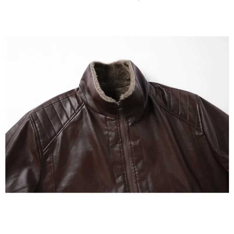 2025 New Mens Faux Leather Jacket Thick Fleece Lined Winter Coat Modern Stylish Square Collar OuterwearT251204