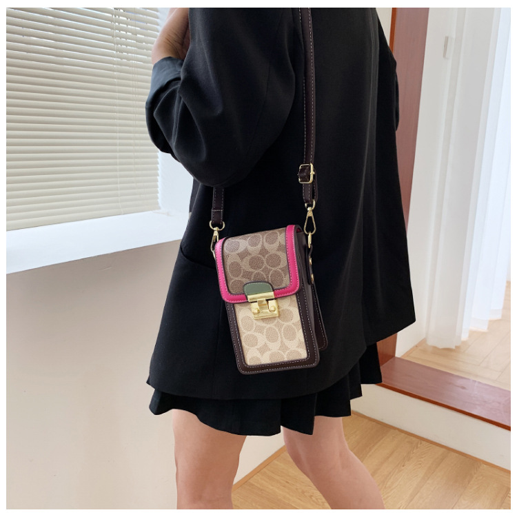 Luxury designer mobile phone bag, female tide temperament printed crossbody printed shoulder bag, vertical small square bag wallet