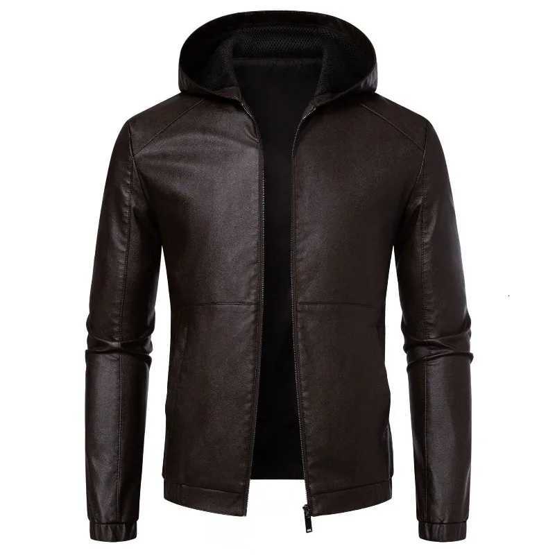 New Autumn Winter Men Fleece Hooded Slim Fit Leather Jackets Fashion Male Motorcycle PU Leather Coats Men Warm Casual Jackets 5XT251204