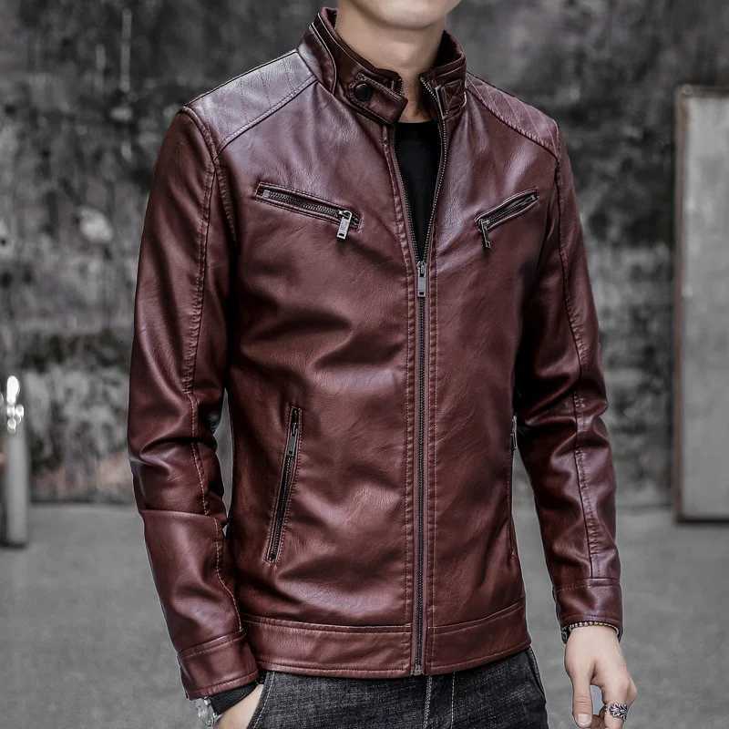 Male Leather Jackets Men Zipper Long Sleeve Fashion Brand Leather Jackets Short Cool Spring Autumn Biker Men Plus Size JacketT251204