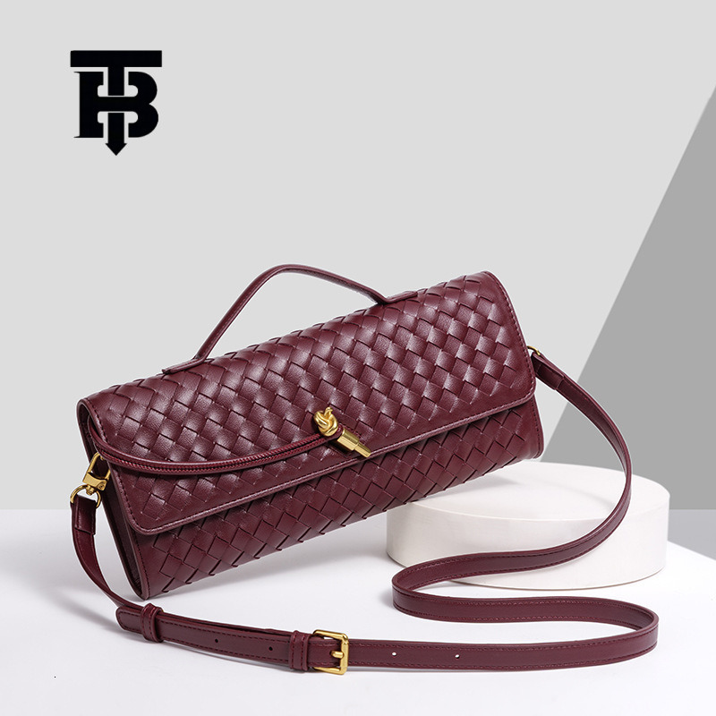 TB BHULAMTE Designer Luxury Women's Shoulder Bag Fashion Weaving Horizontal Armband Stick Bag Soft Leather Portable Trendy Handbag Casual Student