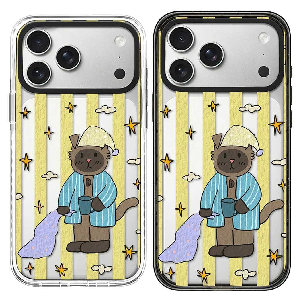 Magic Power Cat Acrylic Black White Border Magnetic Case Cpatible with IPhone 17 16 15 14 13 12 Pro Max 17 Air H251203