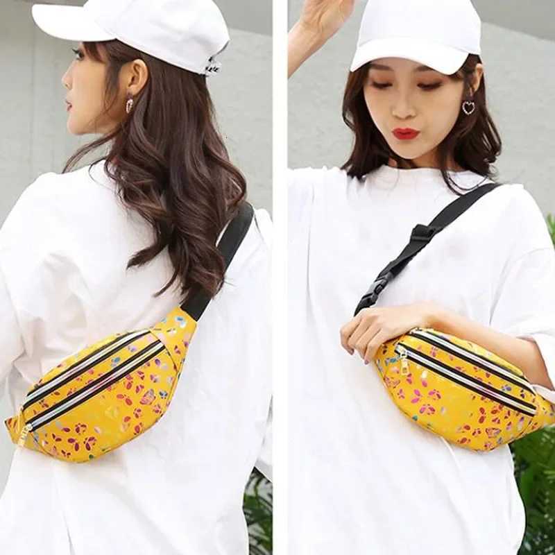 Leaf Printed Female Waist Bags Large Capacity Fanny Pack Mens Belt Bag Women Fashion Casual Canvas Travel Banana BagsT251204