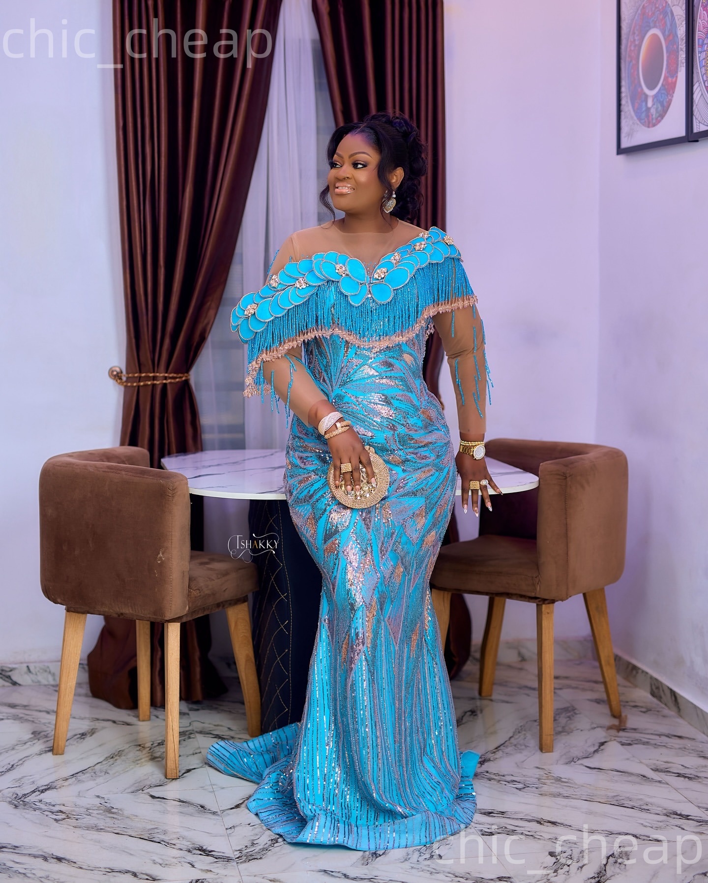 Aso Ebi Sky Blue Mermaid Prom Dresses 2026 Tassels Florals Crystals Evening Formal Party Second Birthday Engagement Gowns Plus Size Dress For Special 