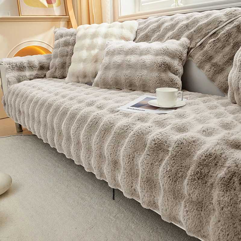 Thicken Rabbit Plush Sofa Slipcover Universal Solid Color Sofa Towel Covers Non-slip Couch Slipcovers Sofa Towel for Living Room M251204 - view 4