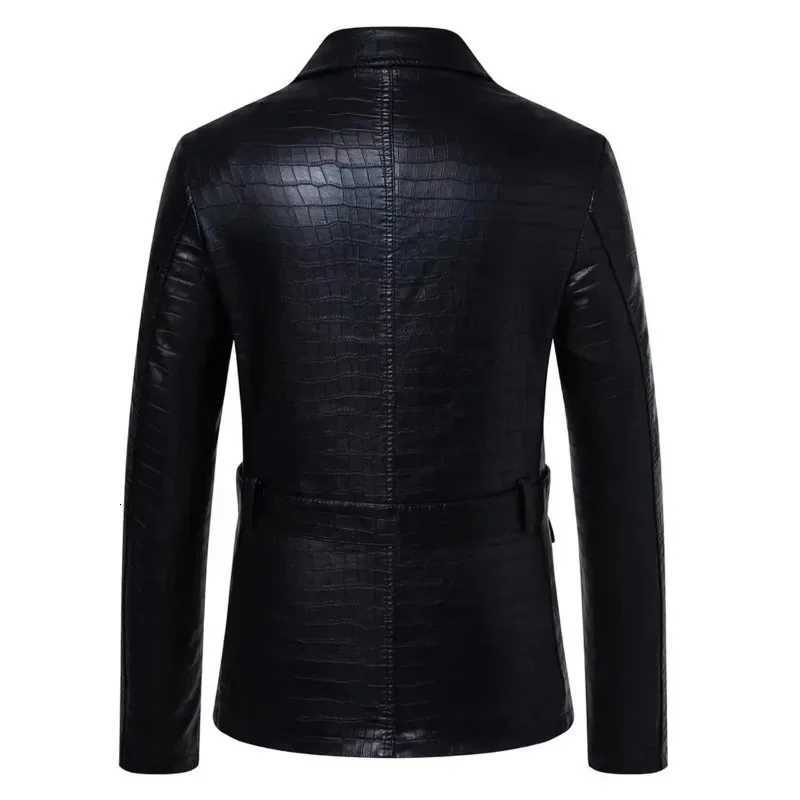 Mens Autumn/Winter PU Leather Jacket Slim Fit Vintage Suit Leather with Belt Motorcycle Lapel Single Breasted CoatT251204
