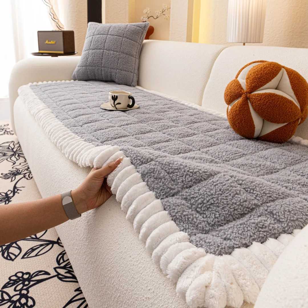 Plush Sherpa Thickened Quilted Anti-Slip Sofa Cover Soft Modern Design for Living Room Non-Slip Furniture Protection Towel M251204 - view 5