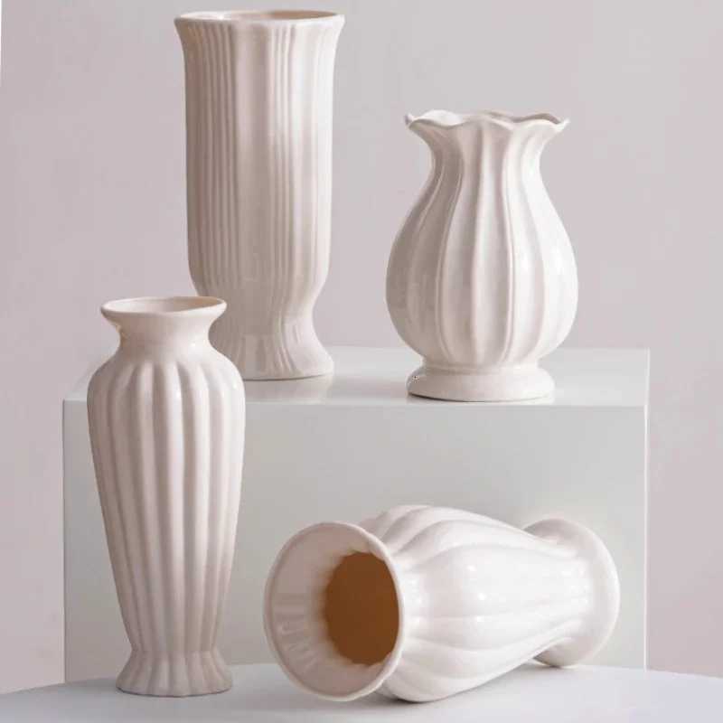 White Nordic Large Mouth Minimalist Ceramic Decorative Dry Flower Vases Living Ro Flower Arrangement Tabletop Decorations H251204