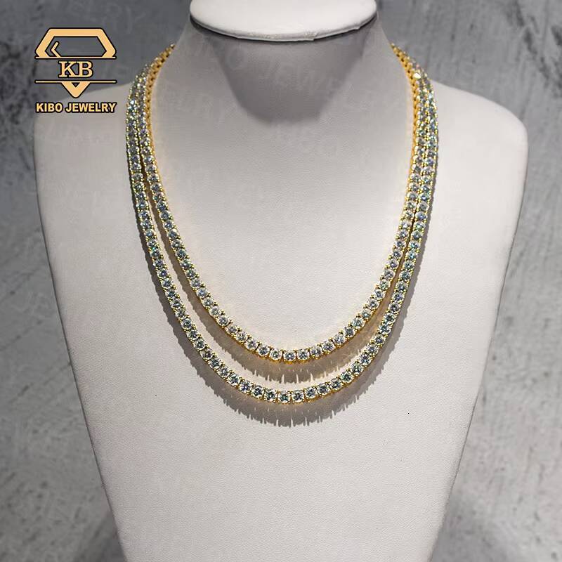 Hip Hop Jewelry Iced Out VVS1 D Color Mossanite Diamond 3 4 5 mm Moissanite Real 10K Solid Gold Tennis Chain Necklace