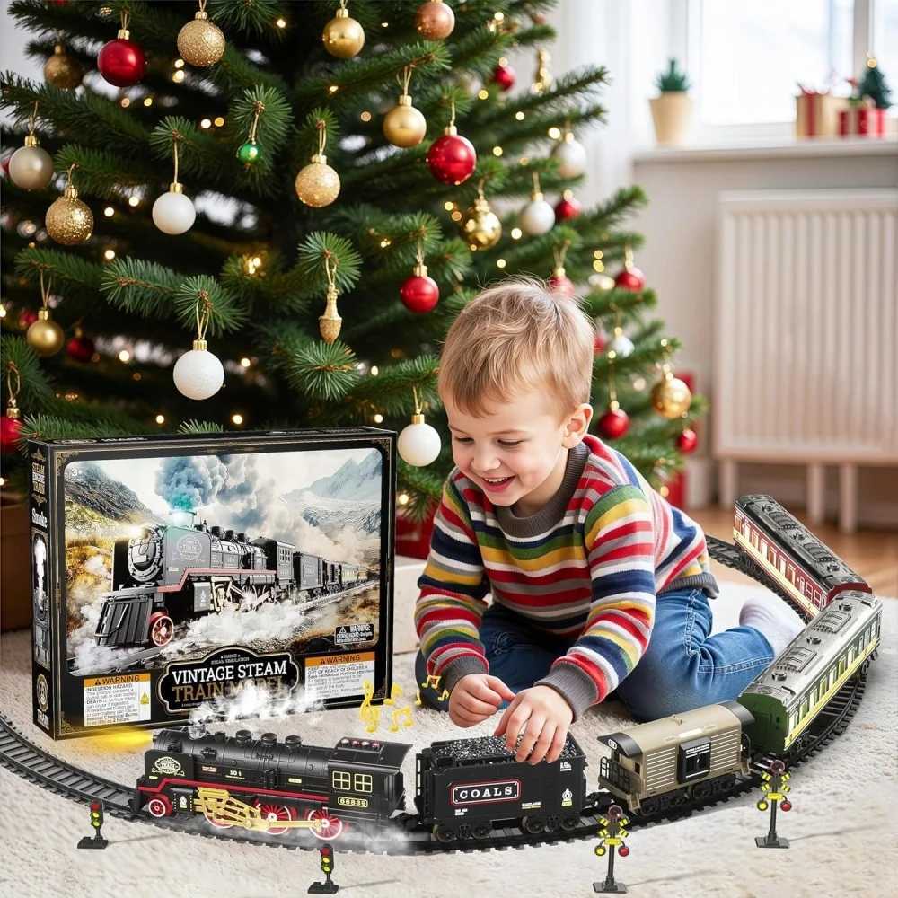 Electric Train Toy with Lights and Sound Train Set for Under Christmas Tree Locomotive Train Model with Track Birthday Gifts Y251204