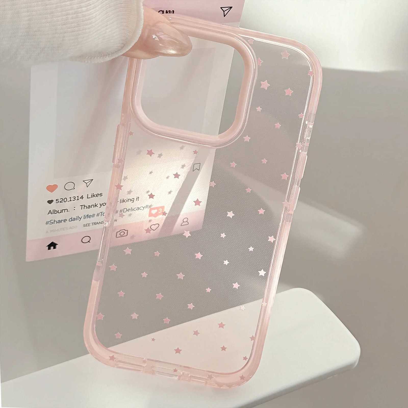 Korean Style Fl Sn Stars Transparent Magnetic Wireless Charging Phone Cover Case for iPhone 17 16 15 14 13 12 Pro Max H251203