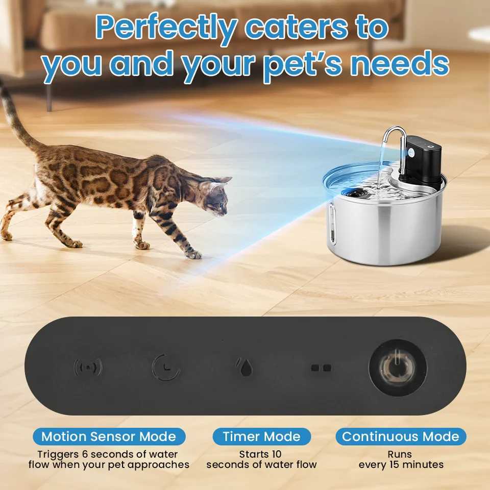35L Stainless Steel Cat Sensor Water Fountain Wireless Smart Automatic Pet Water Dispenser For Cat Dog Pet Drinking Fountain M251204