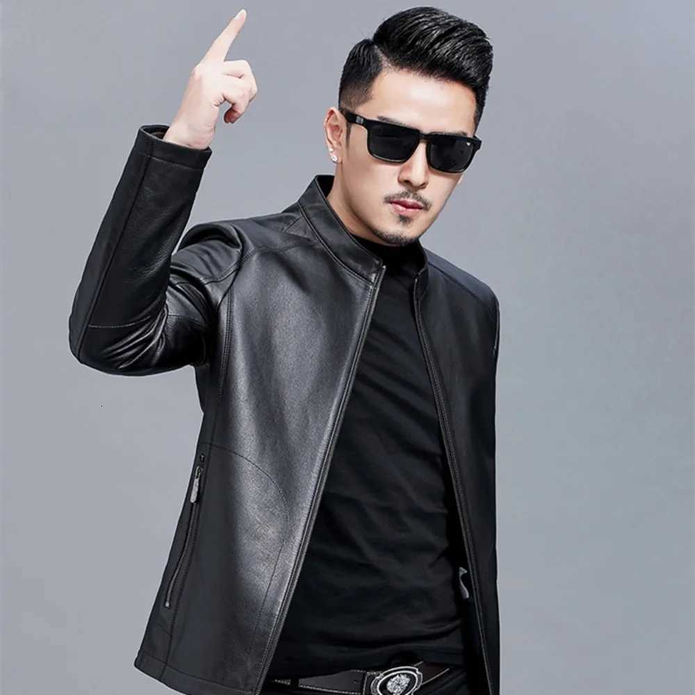 Winter Fur Leather Jacket Men Genuine Leather 2025 New Mandarin Collar Sheepskin Coat Male Leather Jacket Motorcycle ClothingT251204
