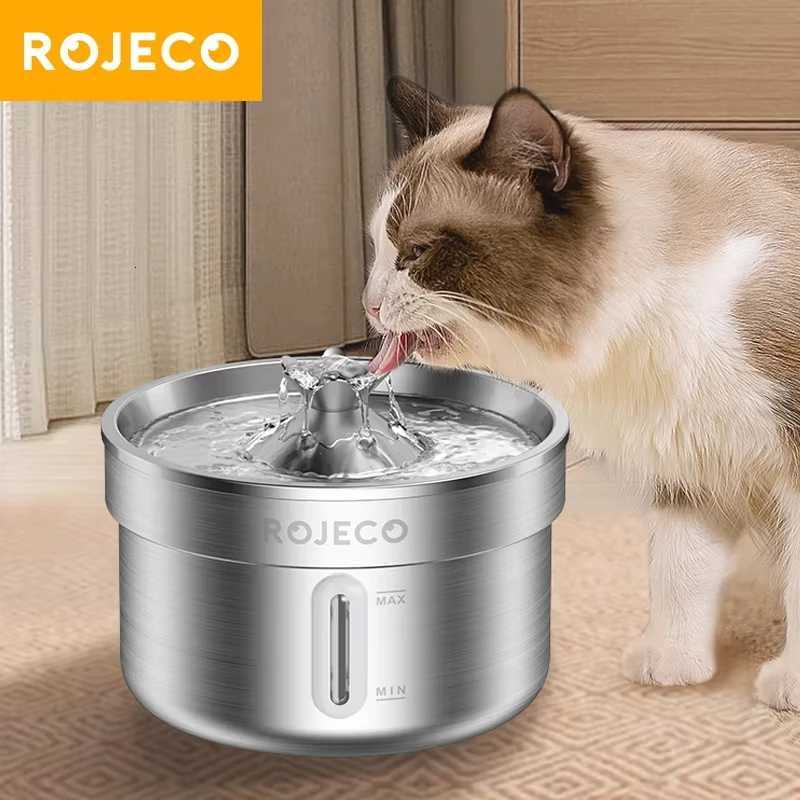 ROJECO Stainless Steel Pet WaterFountain AutomaticCat Drinking Fountain for Pet Dogs Drinker Rechargeable Pet Water Purifier M251204