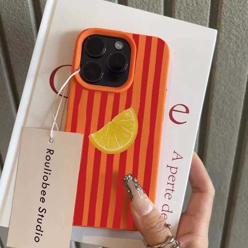 Red Striped Lemon Phone Case For iPhone XS XR X 16 15 14 13 12 11 Pro Max 7 8 Plus Cartoon Pattern Shockproof Soft Back Cover H251203